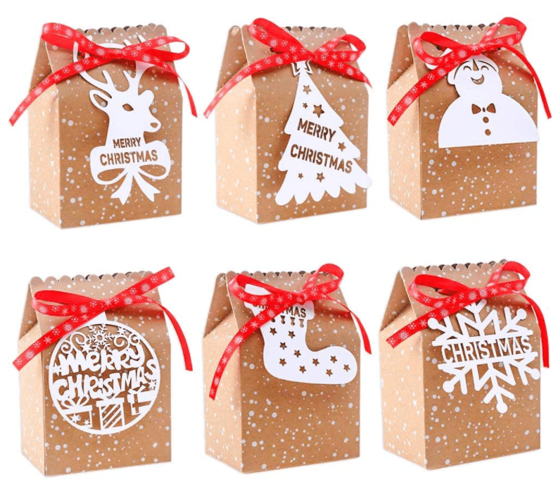 24PCS Bulk Christmas Goodies Bags,Kraft Holiday Gift Bags Christmas