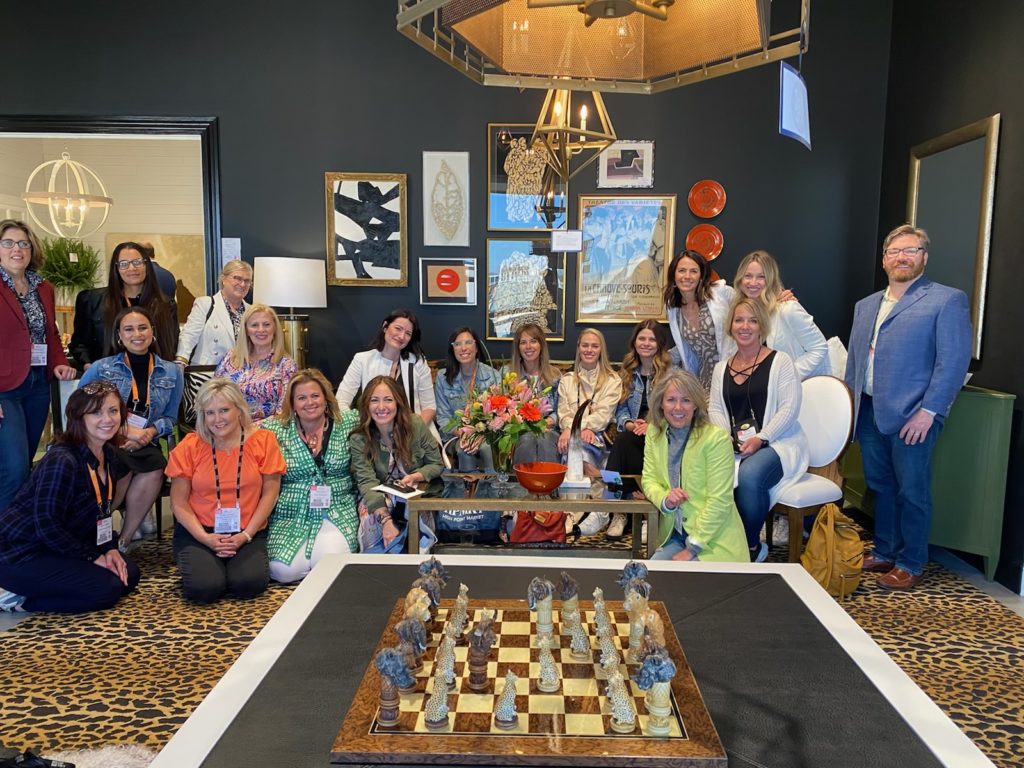 Our Insider’s Tour group at High Point Market Spring 2022, visiting Woodbridge Furniture. Woodbridge and its partners offer an integrated case goods business with custom paint and custom upholstery.
